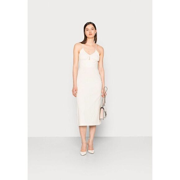 NWT Samsoe Samsoe Holly Dress tan cutout midi side slit size US Large $250 - Picture 1 of 11